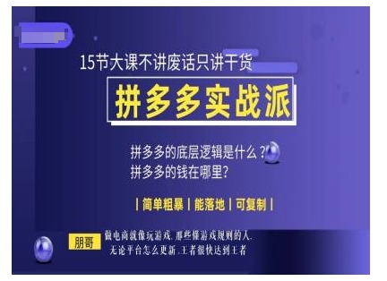 朋哥电商(拼多多实战派)，15节大课不讲废话只讲干货，简单粗暴 能落地 可复制-灵动共创