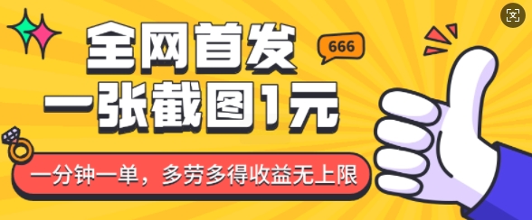 全网首发，一张截图1块钱，一分钟一单，多劳多得，收益无上限-灵动共创
