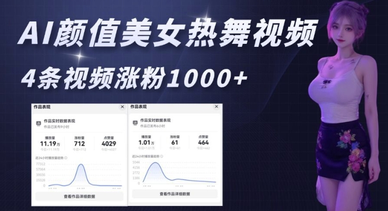 AI颜值美女热舞视频，4条视频涨粉1000+，实测6分钟一条-灵动共创