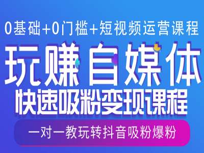 0基础+0门槛+短视频运营课程，玩赚自媒体快速吸粉变现课程，一对一教玩转抖音吸粉爆粉-灵动共创
