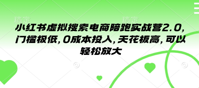 小红书虚拟搜索电商陪跑实战营2.0，门槛极低，0成本投入，天花板高，可以轻松放大-灵动共创