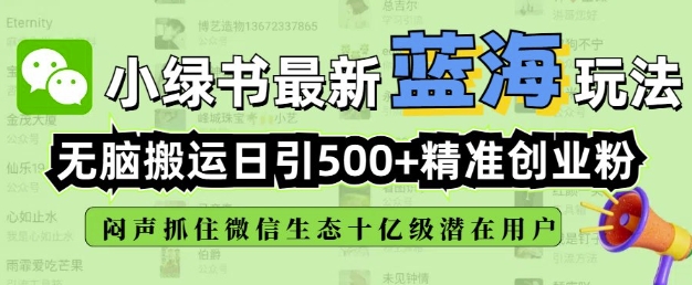小绿书无脑搬运引流，全自动日引500精准创业粉，微信生态内又一个闷声发财的机会-灵动共创