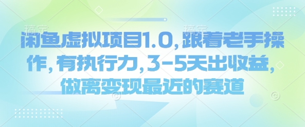 闲鱼虚拟项目1.0，跟着老手操作，有执行力，3-5天出收益，做离变现最近的赛道-灵动共创