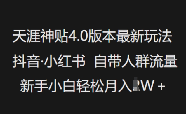 天涯神贴4.0版本最新玩法，抖音·小红书自带人群流量，新手小白轻松月入过W-灵动共创