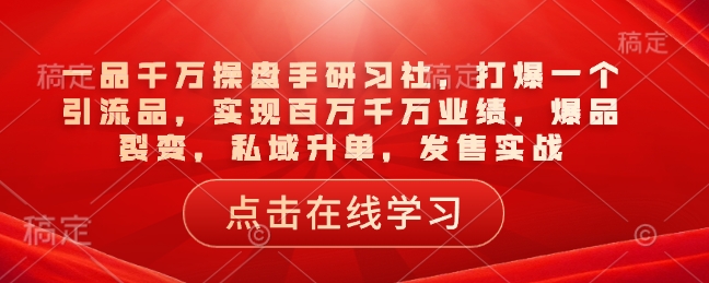 一品千万操盘手研习社，打爆一个引流品，实现百万千万业绩，爆品裂变，私域升单，发售实战-灵动共创