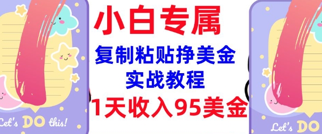 复制粘贴挣美金，0门槛，1天收入95美刀，3分钟学会，内部教程(首次公开)-灵动共创
