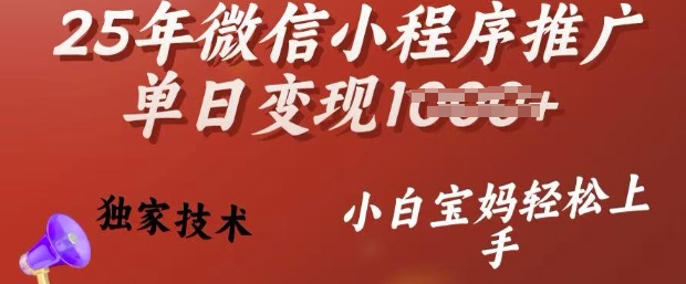 25年微信小程序推广单日变现多张，独家技术，小白宝妈轻松上手【揭秘】-灵动共创